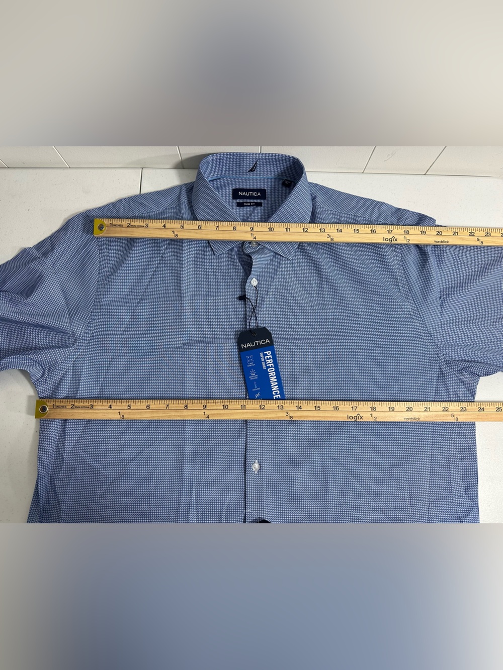 NWT Nautica Sz XL Performance Super Shirt Micro Blue Check Button Down Mens - Picture 11 of 13